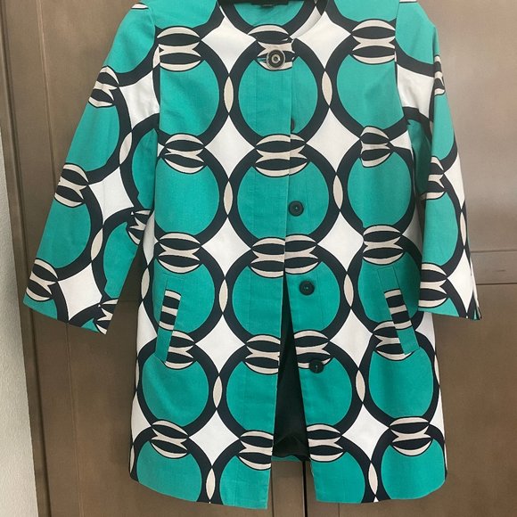 TRIBAL RETRO STYLE COAT GREEN BLACK & WHITE SIZE 8 - Picture 12 of 15